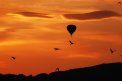 Fotografia: Pri západe slnka, fotograf: Lýdia Šimková, tagy: západ slnka, vtáky, balón, pohyb na oblohe
